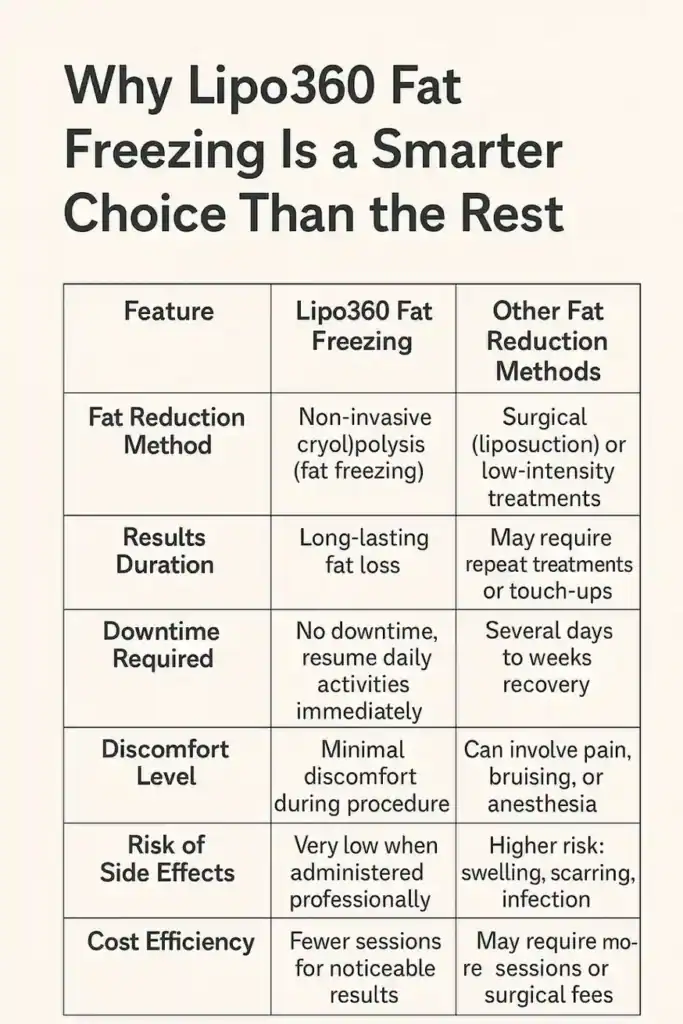 Is it possible to permanently freeze fat cells? 2 Table showing benefits of fat freezing to remove fat cells Bradford from Lipo 360