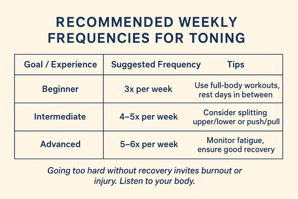 Achieving the Perfect Tone: How Often Should You Exercise for Results? 2 Graphic to show how often you should do exercise to help with toning Bradford